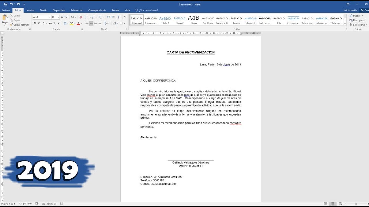 cartas de recomendacion personal en word para editar